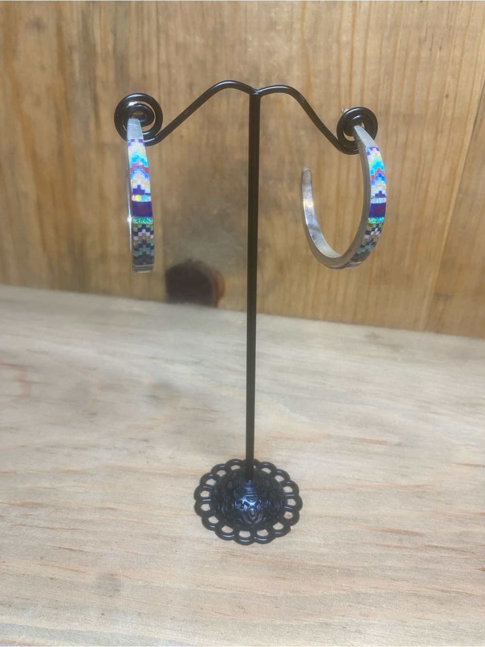 Zuni Hoop Earrings Jewelry Native American Opal Sterling Silver Indigenous Inlay - Picture 4 of 11